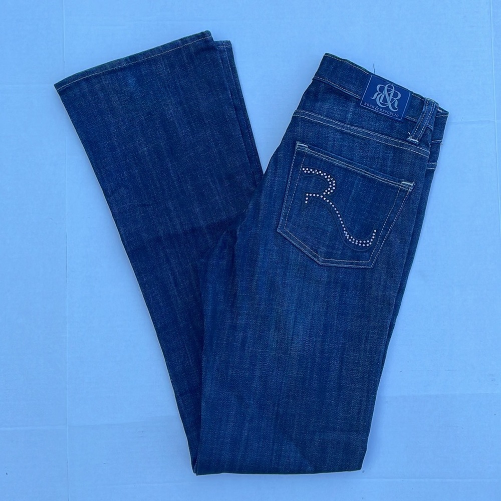 Rock & Republic Kasandra bootcut denim jeans size 6 dark blue rinse